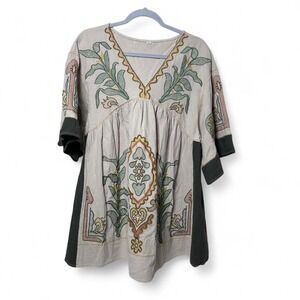 Embroidered babydoll dress with floral pattern XS #boho #festival